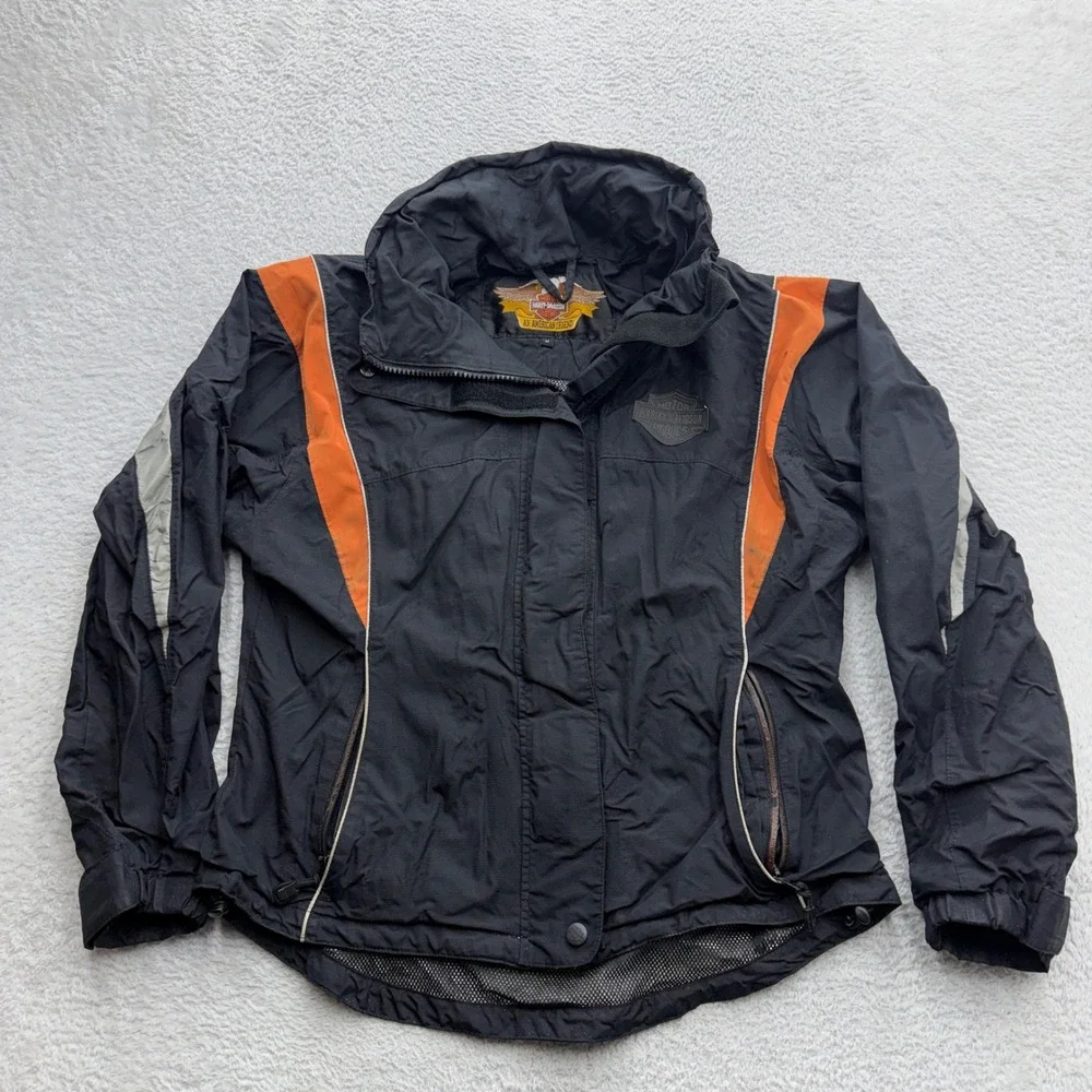 Harley-Davidson Mens Black Orange Ripstop Nylon Moto Jacket An American Legend M